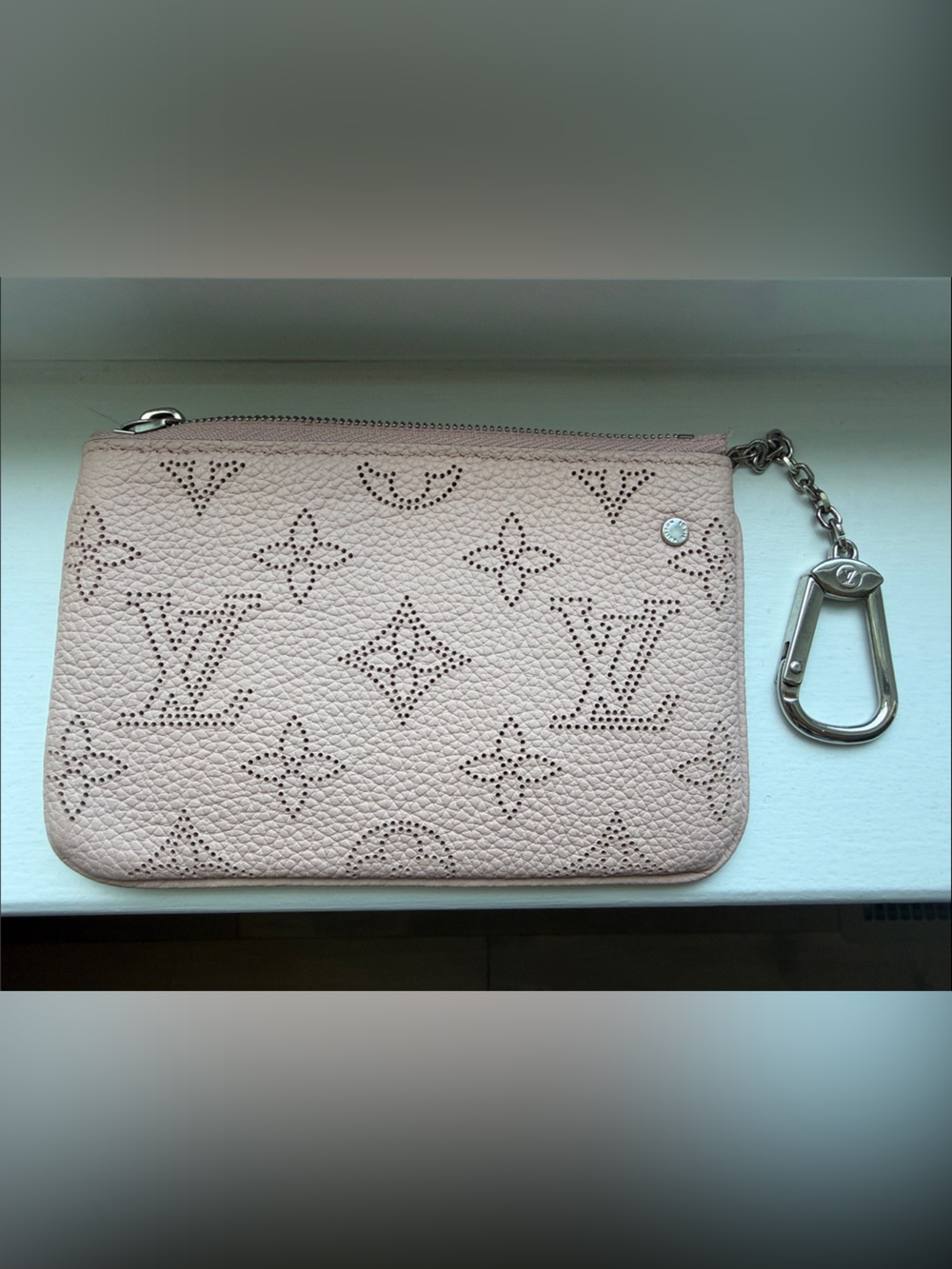 Louis Vuitton Blush Pink Perforated Monogram Zip Pouch with Chain